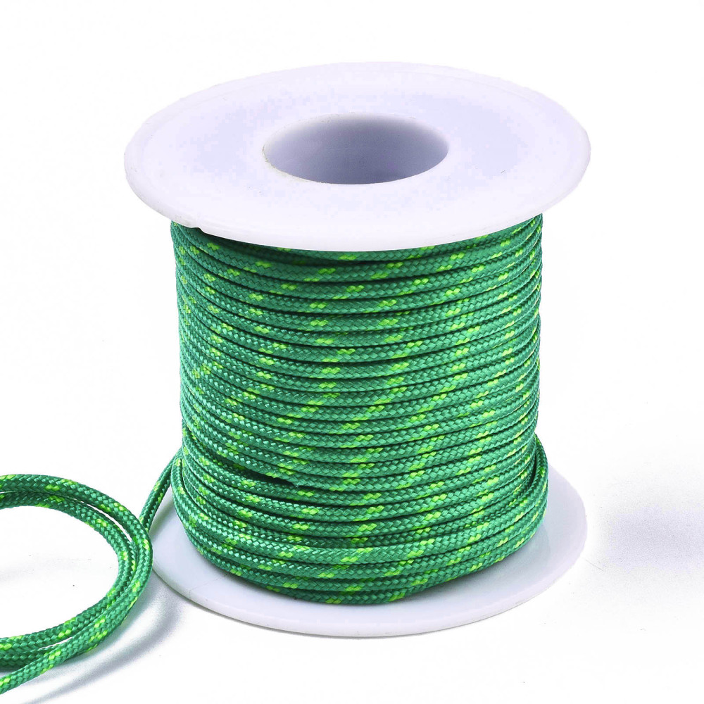 Découpe de Paracorde, nylon, vert avec tâche jaune, rond, diam 2mm - le mètre