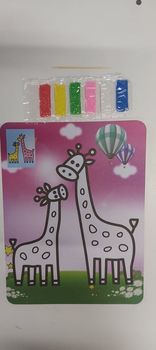 [98335] Livret carte sable girafes maman bébé, fond imagé+sable 6 couleurs 21x15cm
