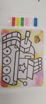 [98348] Livret carte sable tank 4 missiles sur fond imagé+sable 6 couleurs 21x15cm
