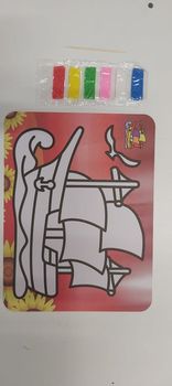 [98344] Livret carte sable voilier sur fond imagé + sable 6 couleurs 21x15cm
