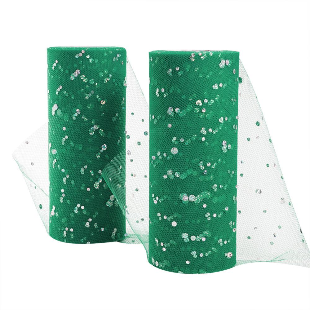 Ruban de Tulle, vert à paillettes, largeur 15cm, le mètre