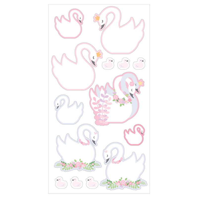 Stickers/autocollants 3D, cygnes et fleurs