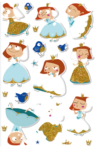 Stickers/autocollants 3D, Princesses, 10.5x16cm, 21 pièces