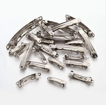 Barrette cheveux clip en métal argenté, 51x7x5mm, trou 2mm