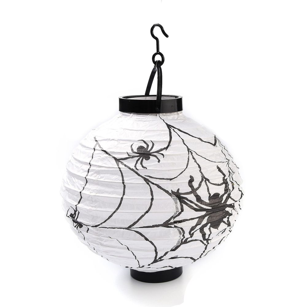 Lampe Halloween en papier, à led, blanche araignée, avec crochet, diam 20cm