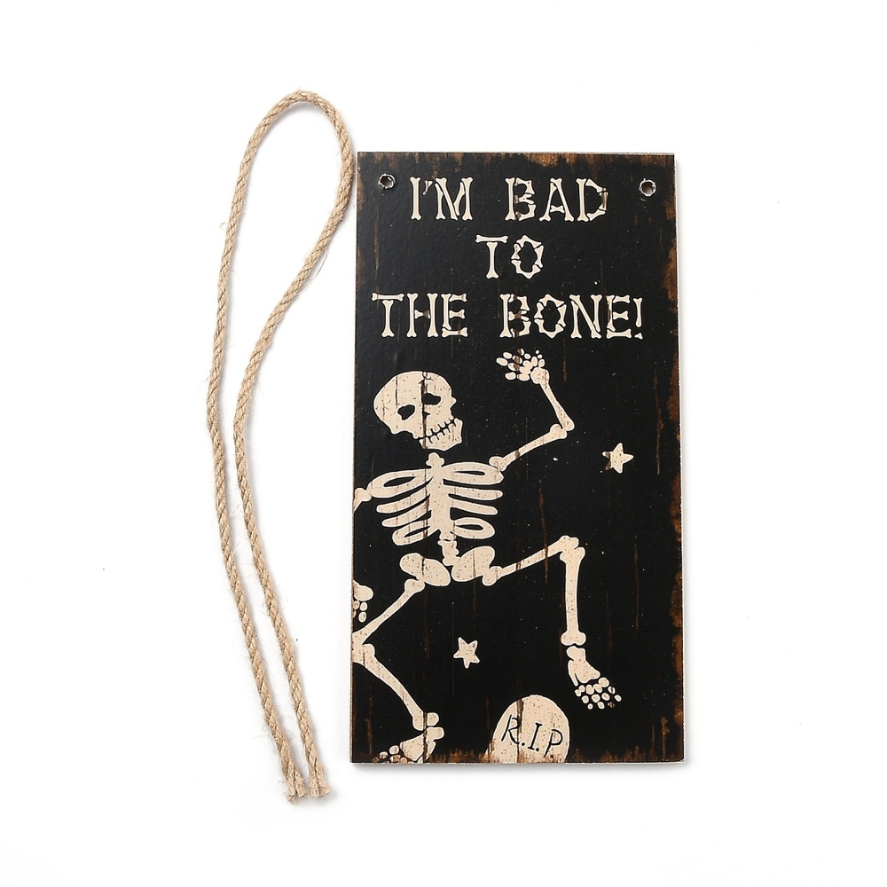[8964] Tableau Porte  Halloween avec corde, squelette, noir, 202x107x5mm