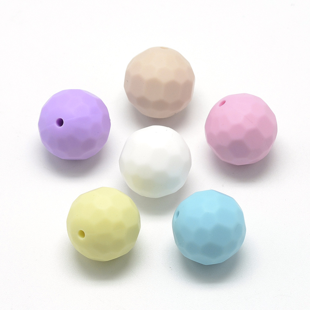 Perle en silicone pour attache tétine, ronde à facette, multicolore, diam 15.5mm, trou 1mm