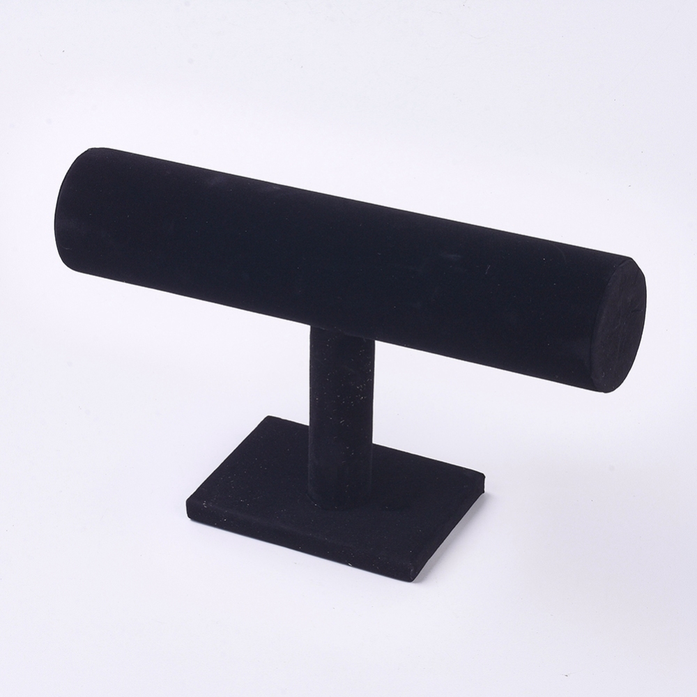 Présentoir de bracelet en velours T-bar, noir, tube : 24x5cm