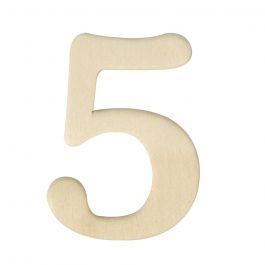 Chiffre 5 en bois, plat, 4x3cm