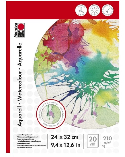 Bloc de papier pour aquarelle, blanc mat, 24x32cm, 220gr/m2, x 20