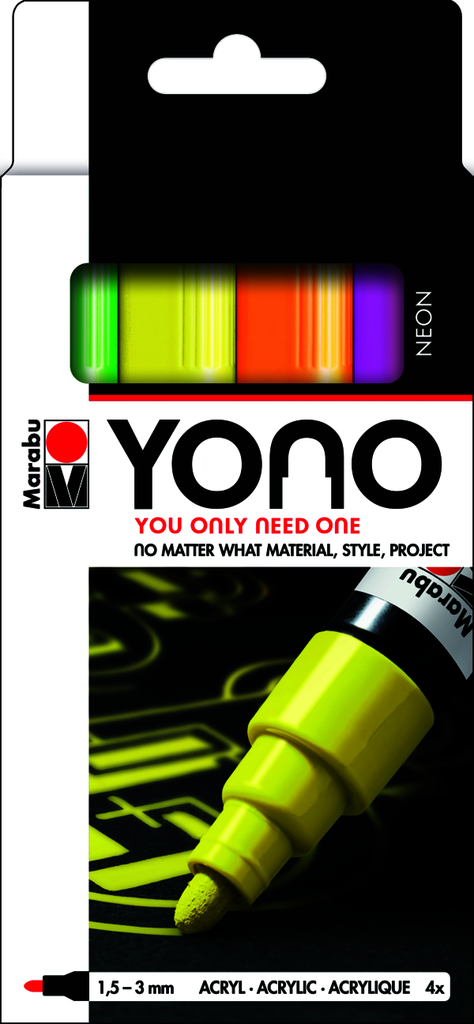 Marqueur Marabu YONO NEON x 4 couleurs, 1,5-3mm