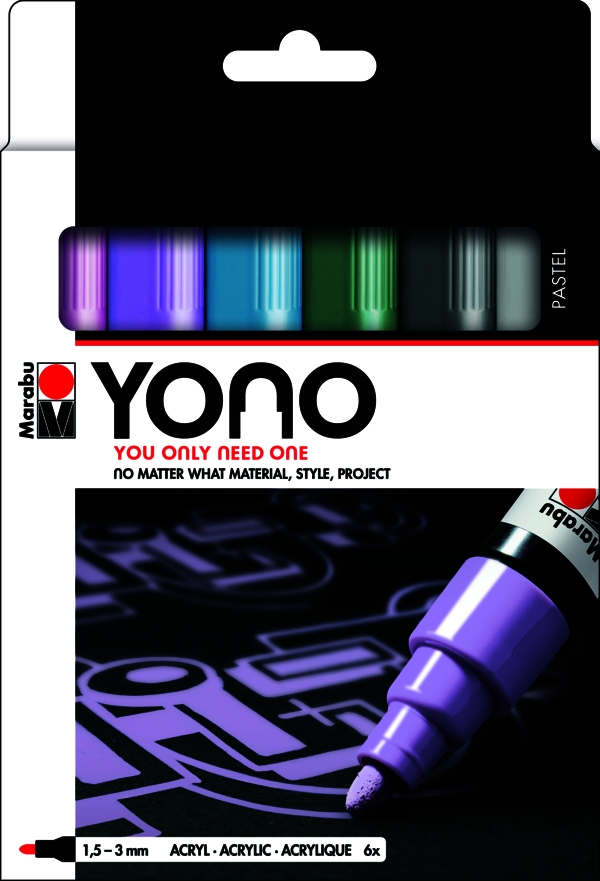 Marqueur Marabu YONO PASTEL x 6 couleurs, 1,5-3mm