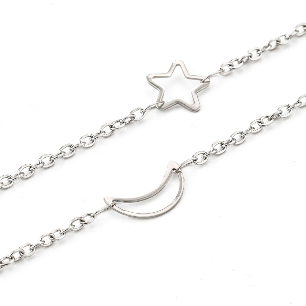 [chai103 CHS-F015-16P] Chaîne INOX argenté, avec lune et étoile, 2x2,5x0,5mm, au mètre