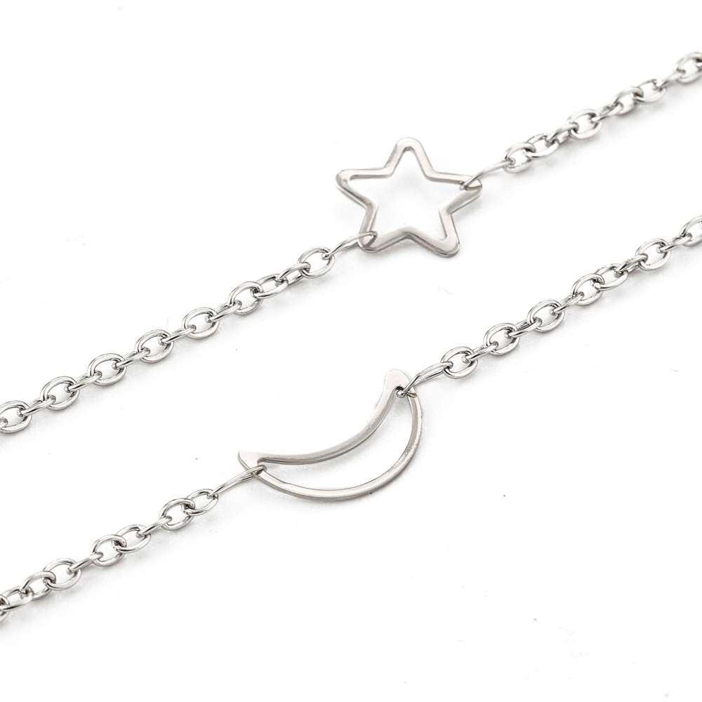 Chaîne INOX, couleur inox, avec lune et étoile, 2x2.5x0.5mm au mètre