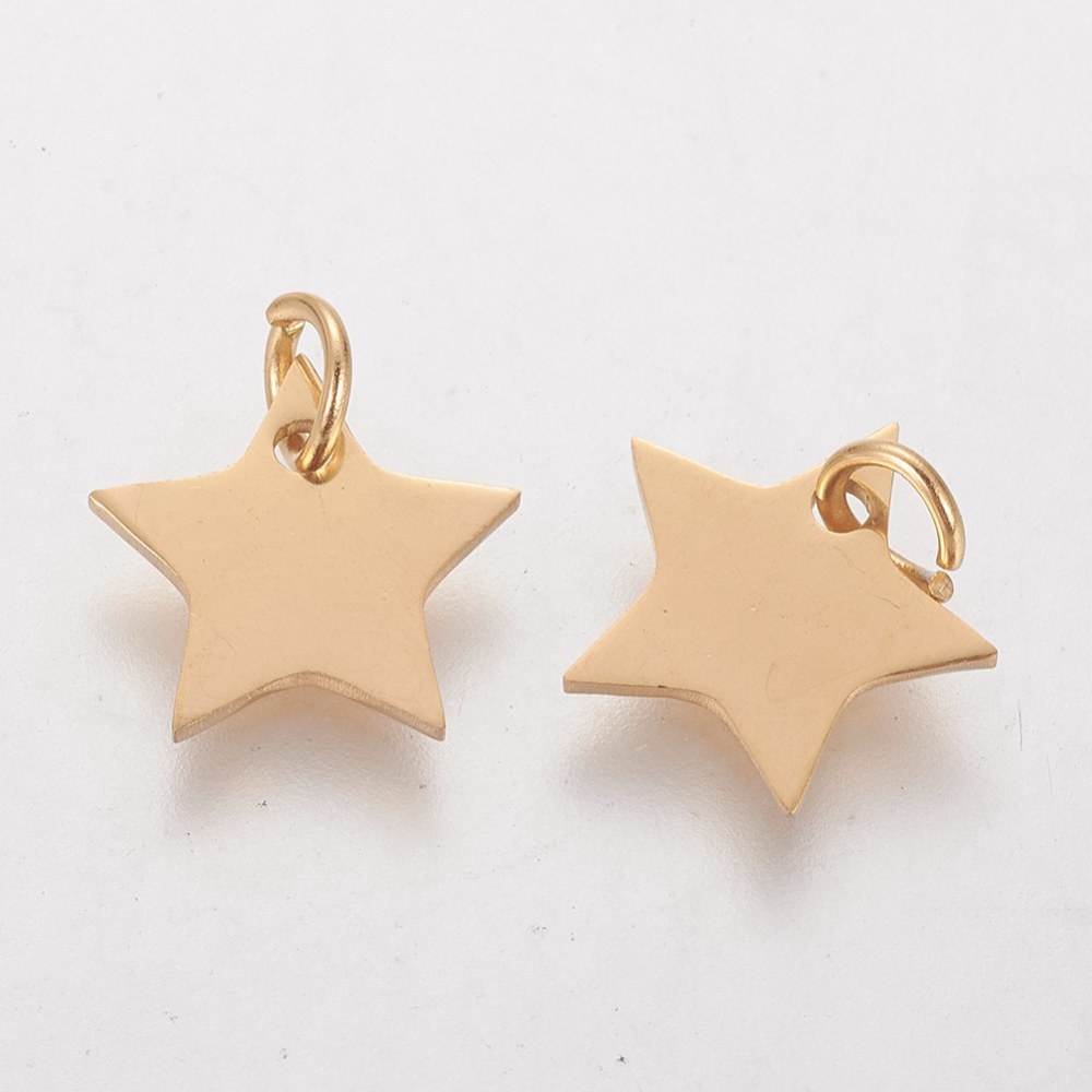 [STAS-Q201-T461G] Pendentif INOX doré, étoile, placage ionique, plaqué or 18k, 10x10,6x1,1mm, anneau 4mm