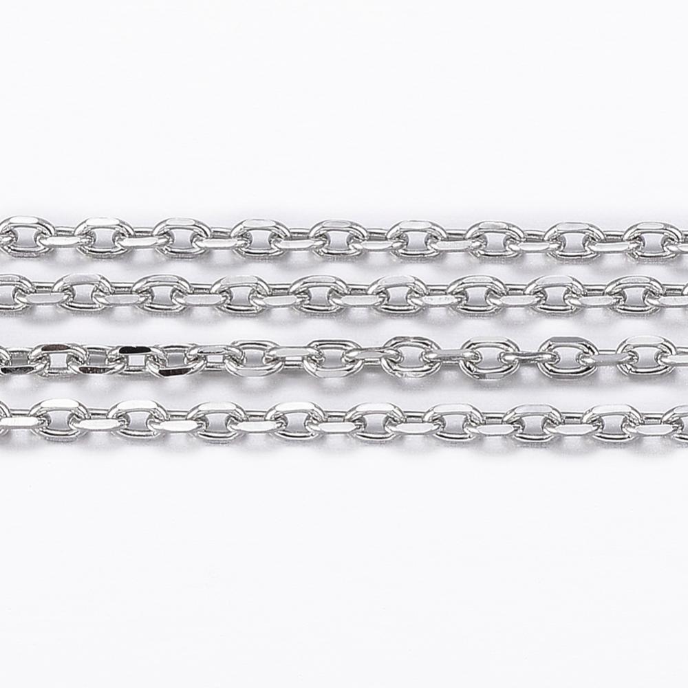Chaîne de câble INOX argenté, ovale 2x1,4x0,4mm, au mètre