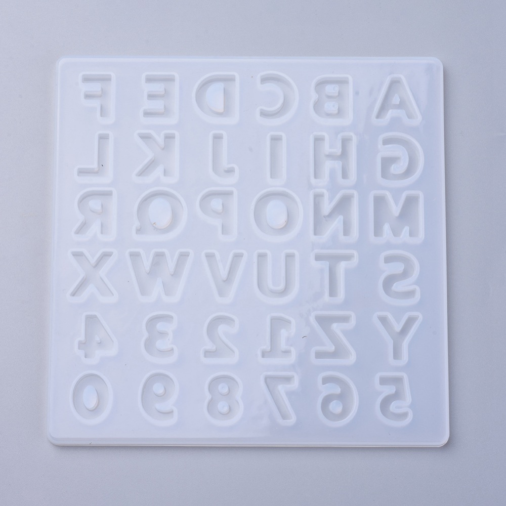 Moule en silicone, plaque lettres et chiffres, 135x135x5,5mm, ~1x2cm