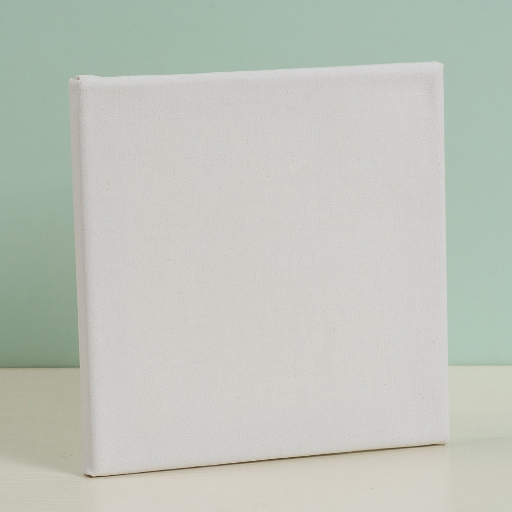 [8943] Tableau en bois, toile blanche, carrée, 20x20x1.6cm