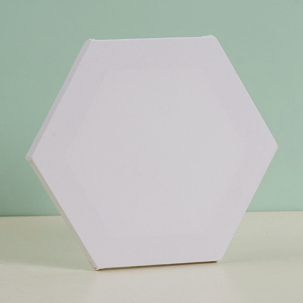 [9120   DIY-G019-02C] Tableau en bois, toile blanche, hexagone, 17x20x1.6cm