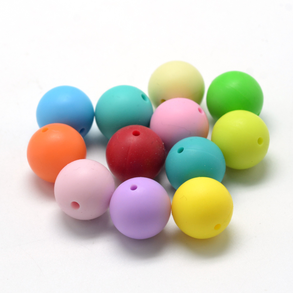Perle en silicone pour attache tétine, ronde lisse, multicolore, diam 15mm, trou 2mm
