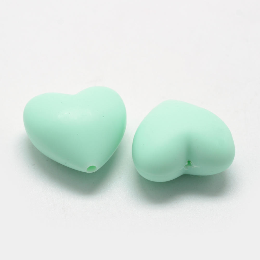 Perle en silicone pour attache tétine, coeur, vert clair, 19x20x12mm, trou 2mm