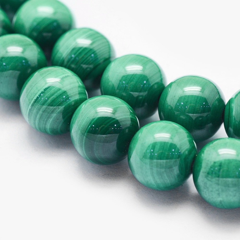 Pierre Malachite, naturelle, verte, ronde, diam. 12 mm, trou 1mm, l'unité
