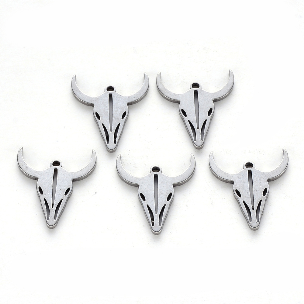 Pendentif INOX, argent, tête de vache, 15x13x1mm, Trou: 0.9mm