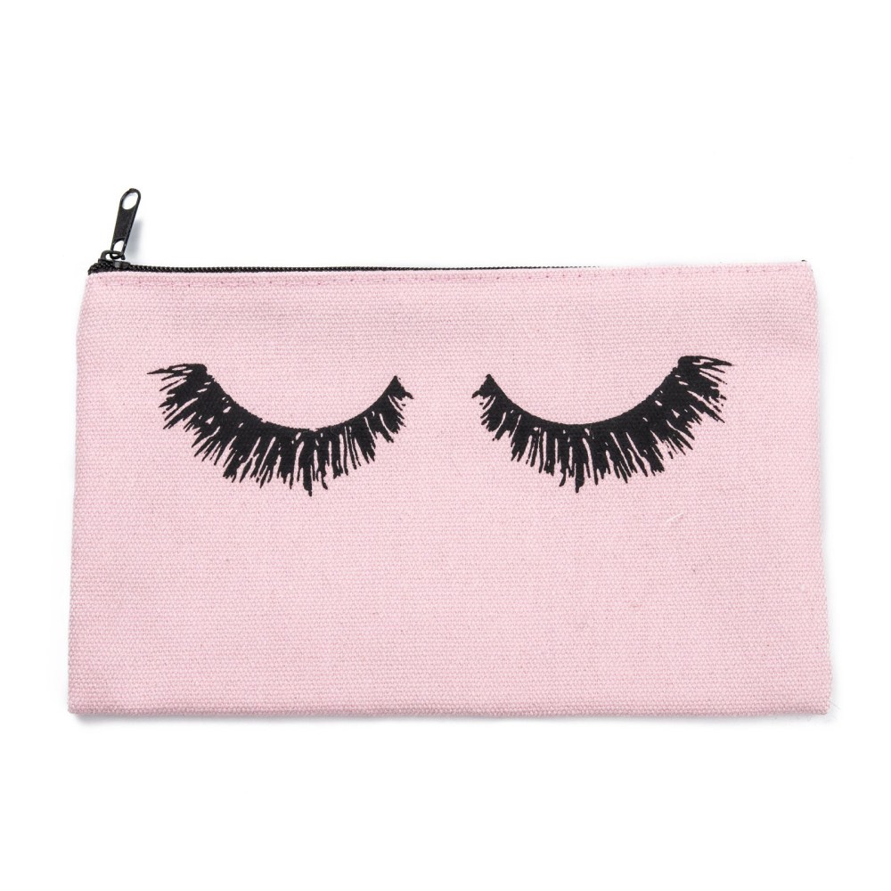 Trousse en toile de coton rose, avec fermeture éclair, motif "cil", 190x115x3mm