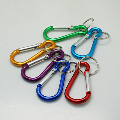 Mousquetons porte clé en aluminium avec anneau double, multicolore, 60.5x29 mm