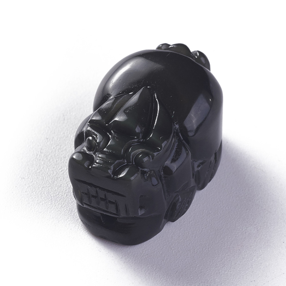 Pierre Obsidienne, noire, sculptée, Pi Xiu, 24.5x15.8x14mm