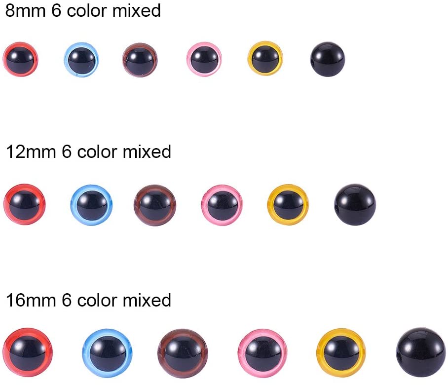 Yeux de sécurité en plastique, coloris variés, 8/12/16 mm, la paire