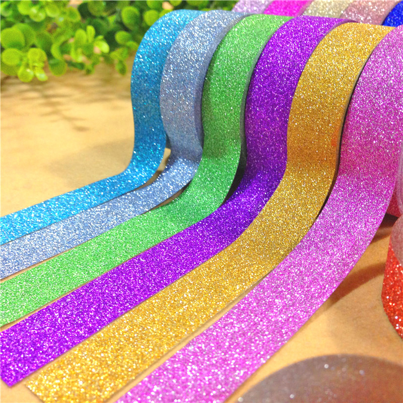 [DIY-A002-01] Rubans pailletés adhésifs, masking tape, 10 rouleaux de couleurs variées, 1.5cm x 3m par rouleau