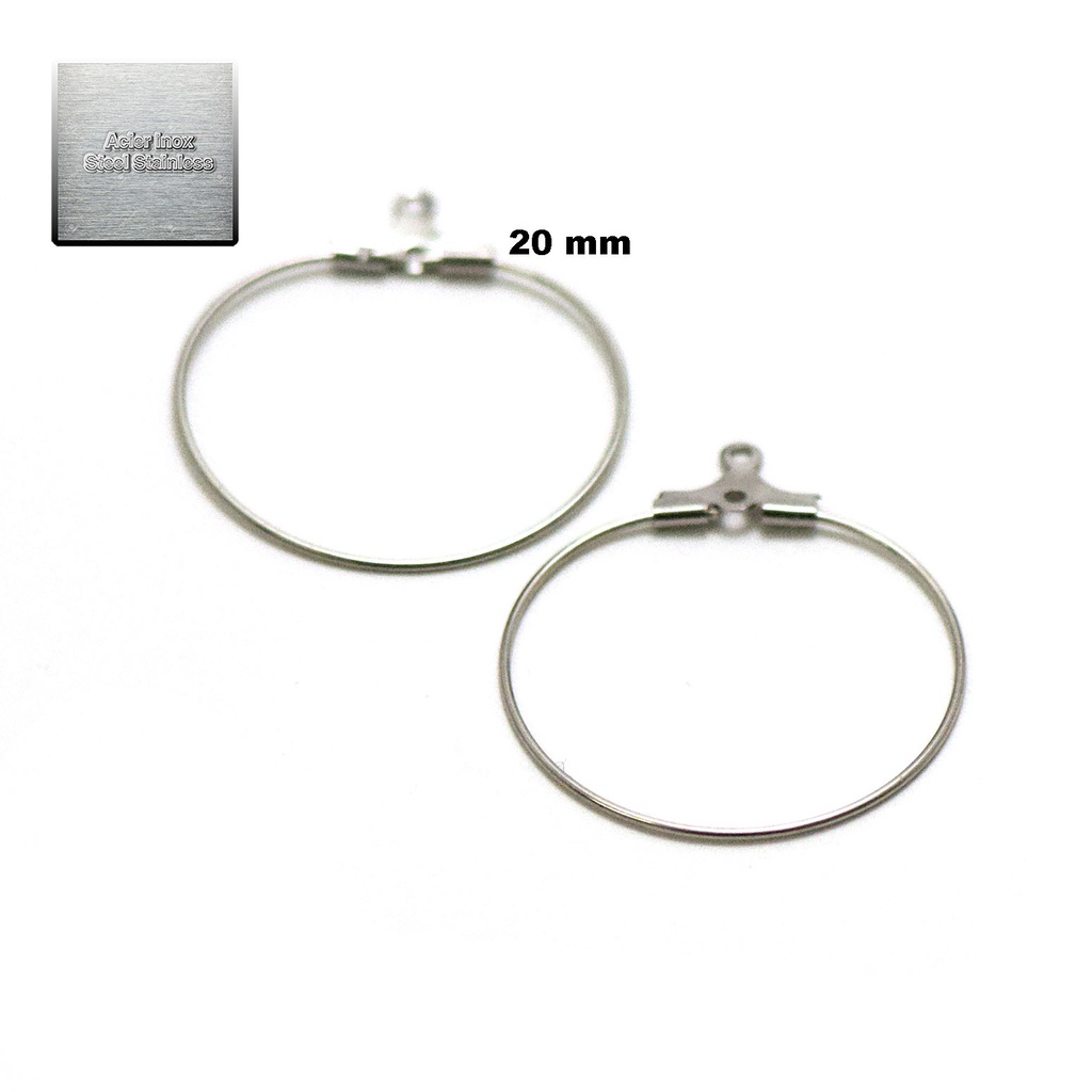 Boucle d'oreille créole INOX argenté à suspendre, 20x0,7mm, trou 1mm, l'unité