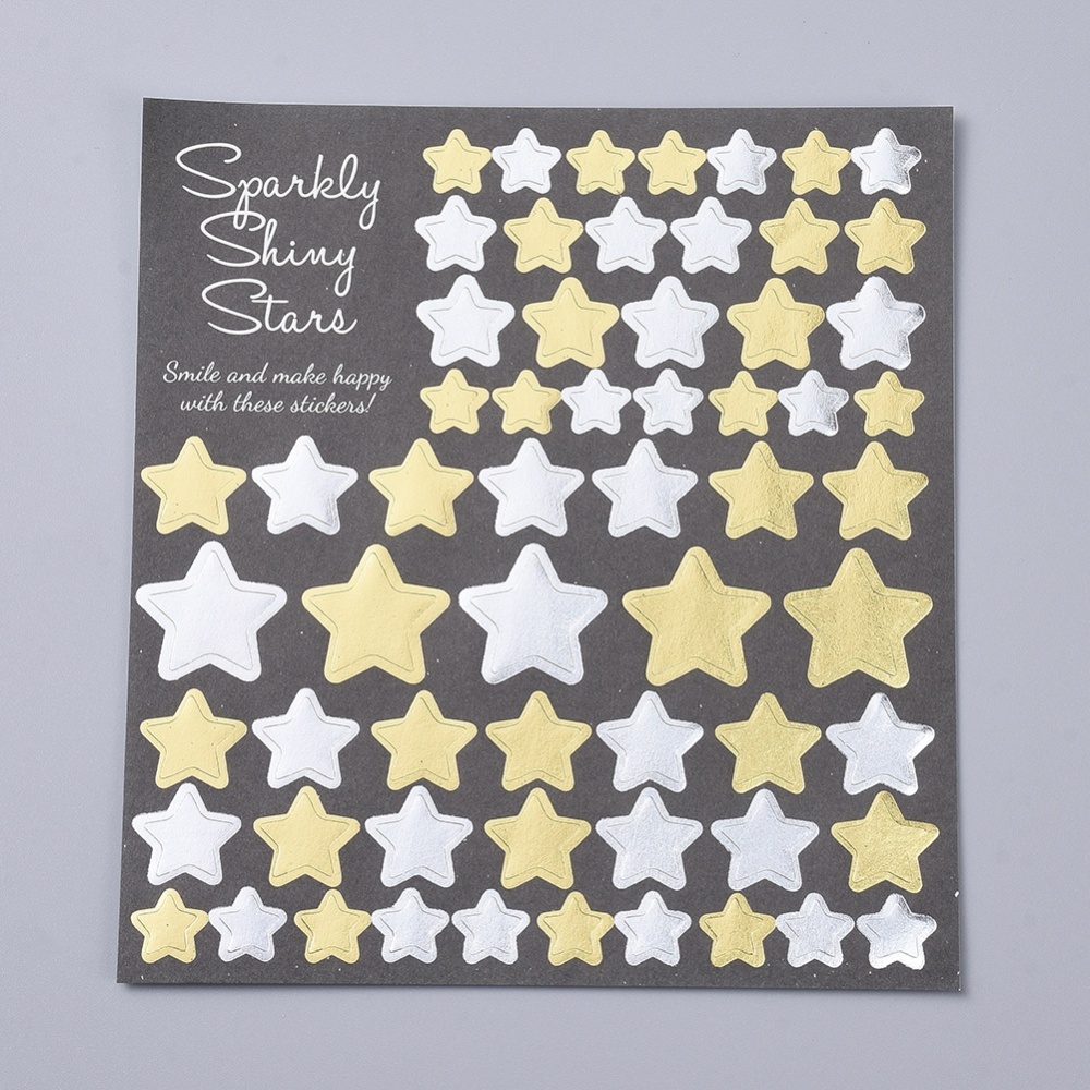 [349847    	DIY-L030-04P] Stickers autocollant "étoile", argent, or, ~1-2cm, x 61 pièces