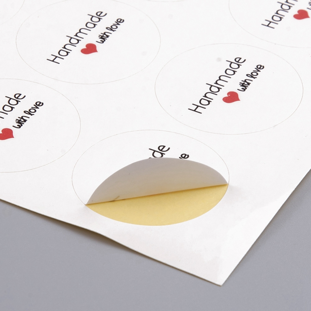 [425843] Stickers autocollant, "handmade with love", diam 30mm, x 20pièces