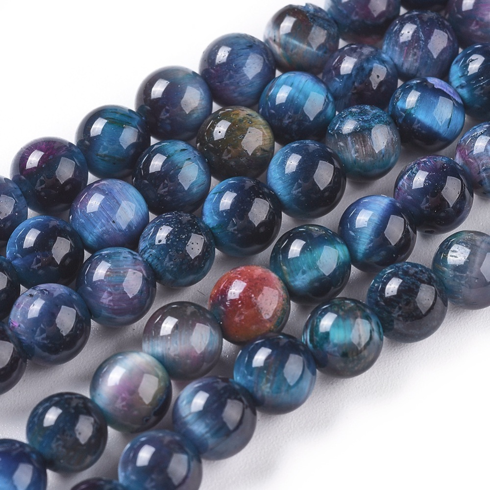 Pierre Oeil du tigre bleue, naturelle, bleue, ronde, 6mm, trou 1mm