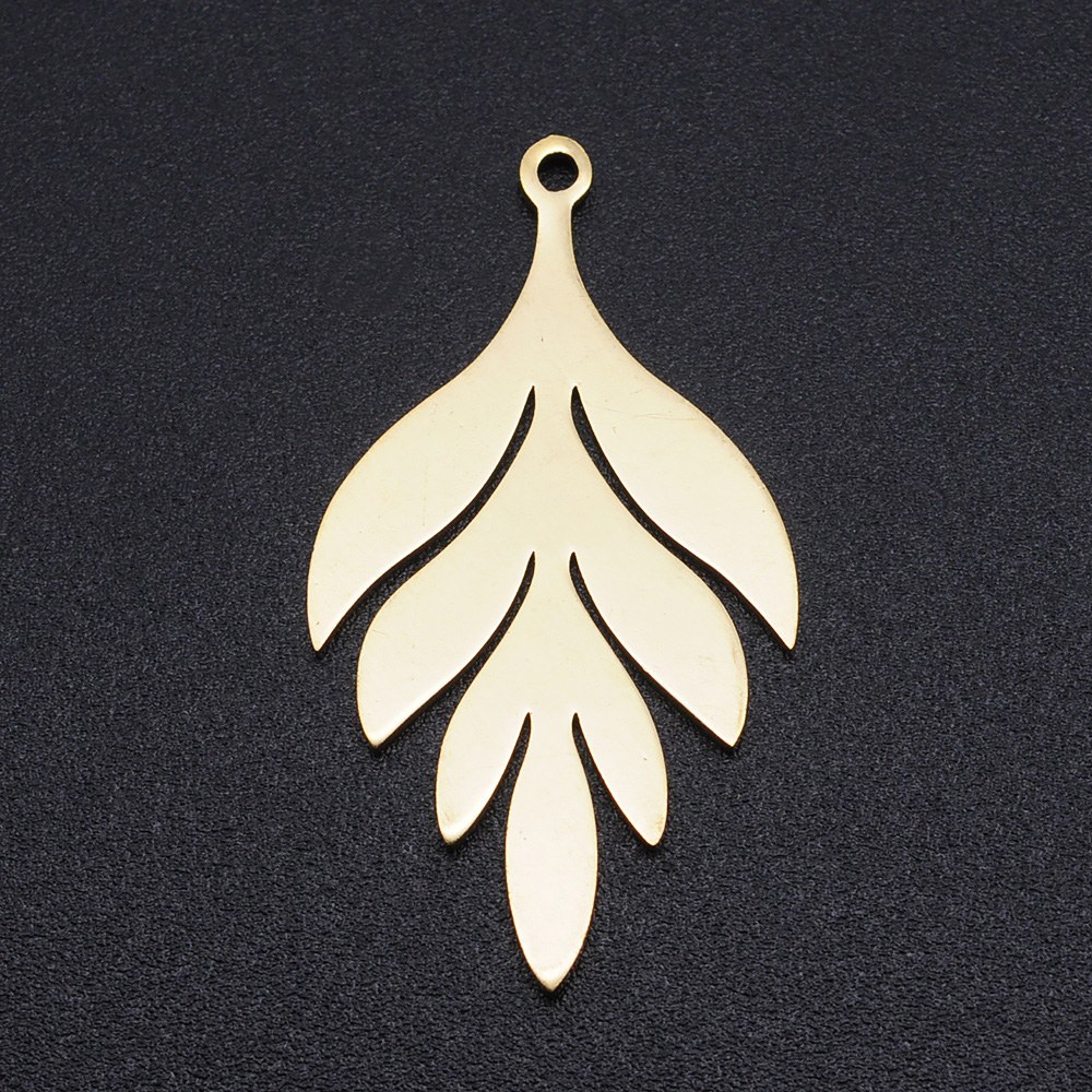 Pendentif INOX doré, feuille, 33x18x1mm, Trou: 1.5mm