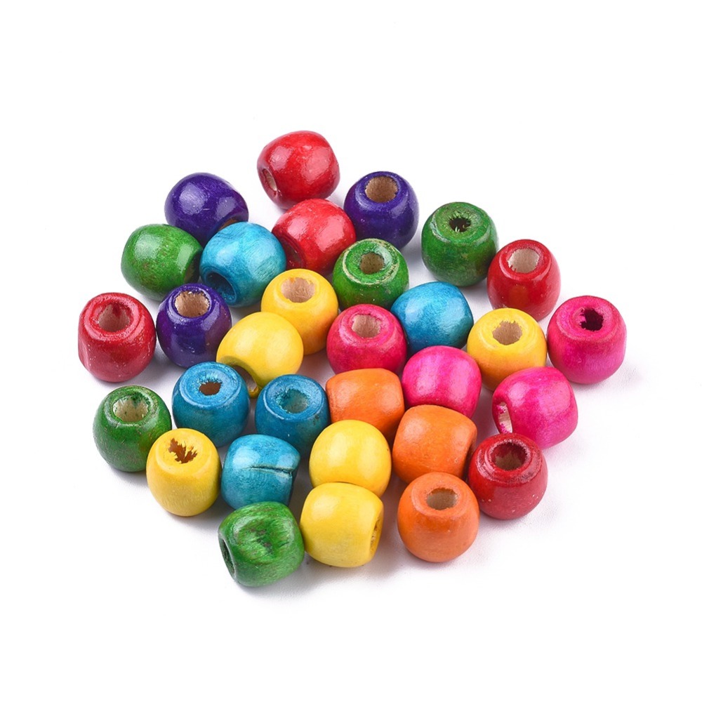 Sachet de 30 perles en bois multicolores, 11x12mm, trou 3.5mm