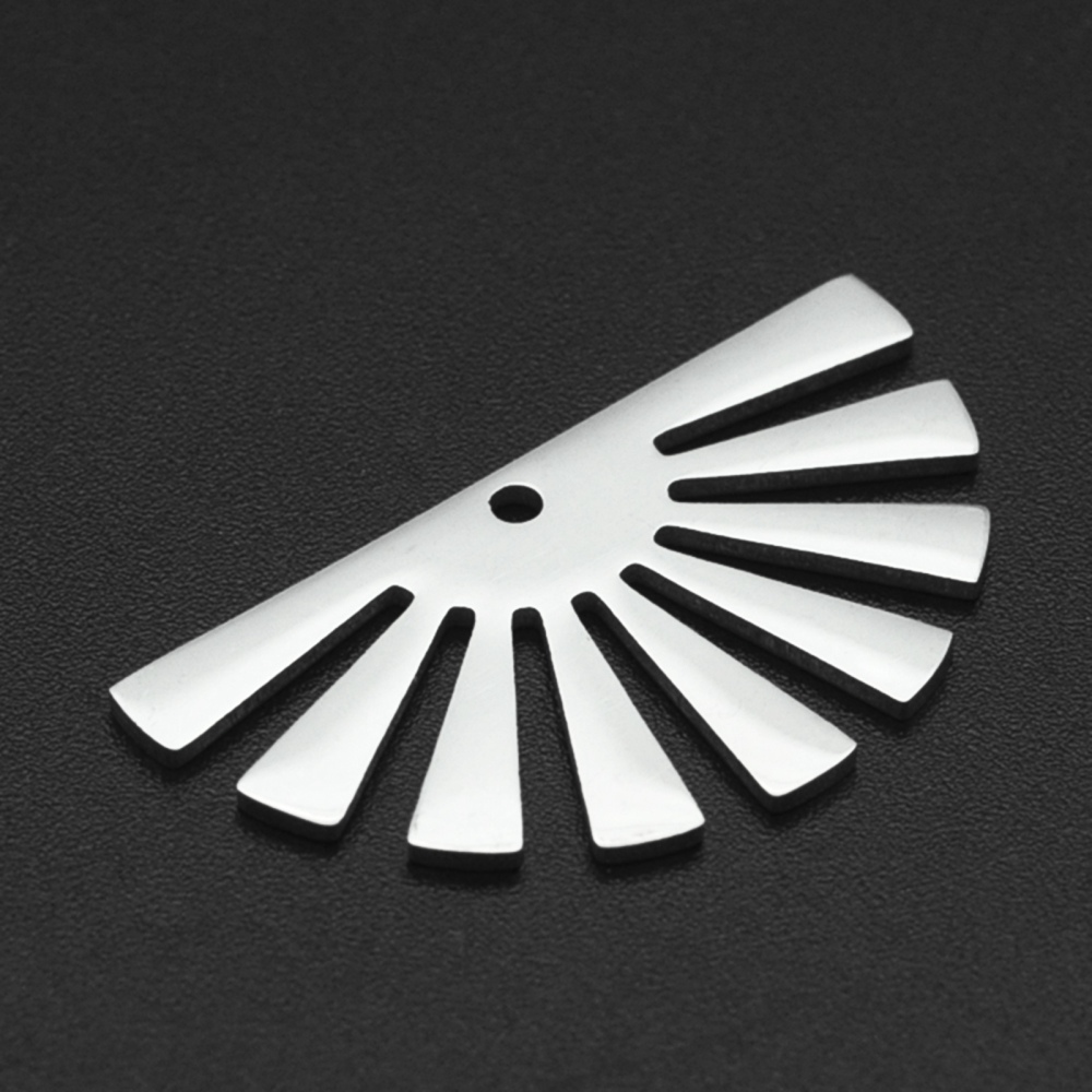 Pendentif INOX argenté, éventail, 17.5x33x1mm, Trou: 1.6mm