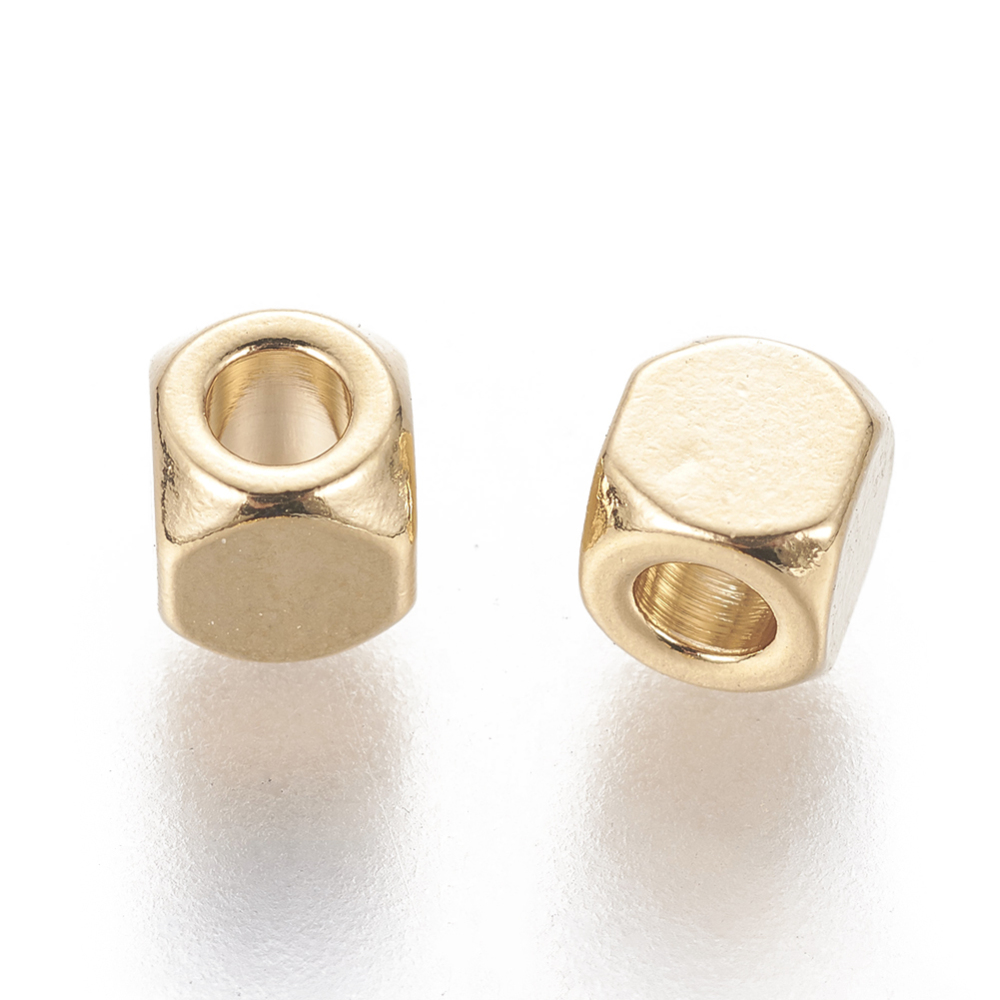 [STAS-L233-062G] Perle INOX doré, cube, 4x4x4mm, trou 2mm, l'unité