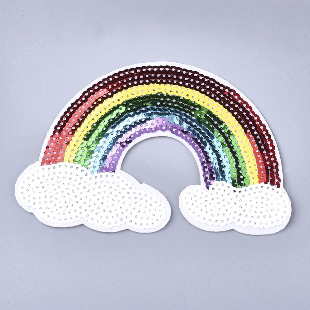 Patch thermocollant, nuage &amp; arc en ciel avec paillettes, 101x144x1.5mm