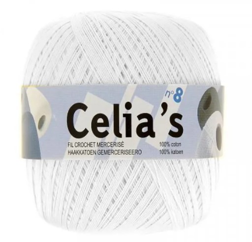 Bobine de fil crochet Celia's, 100% coton, blanc N8, 100gr, ~560m