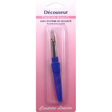 Découseur, grand modèle avec sécurité, en métal, manche plastique, 12cm