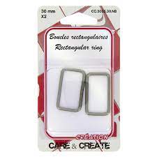 Boucles rectangulaires, couleur argent, 30mm x 2