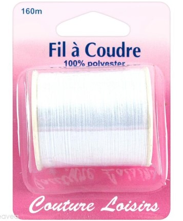 Bobine fil à coudre, polyester, blanc, 160m