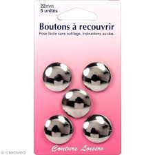 Boutons à recouvrir, en métal argent, 22mm x 5