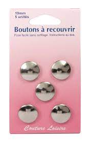 Boutons à recouvrir, en métal argent, 19mm x 5