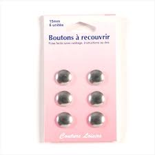 Boutons à recouvrir, en métal argent, 15mm x 6