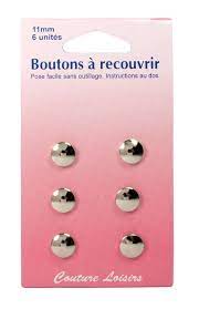 Boutons à recouvrir, en métal argent, 11mm x 6