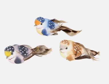 Moyen oiseau sur pince, multicolore, tâches blanches, ~8x5x4cm